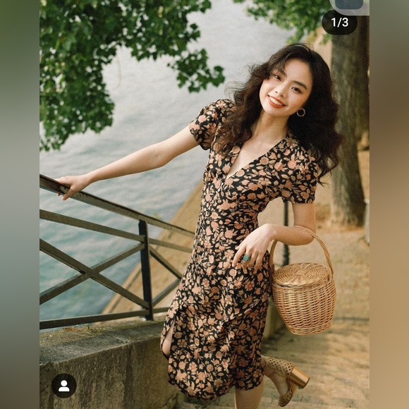 Realisation The Monica Silk Floral Midi Dress Fantasy Black Pink Small EUC - Picture 11 of 14